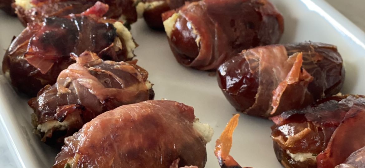 Prosciutto Wrapped, Goat Cheese Stuffed Dates